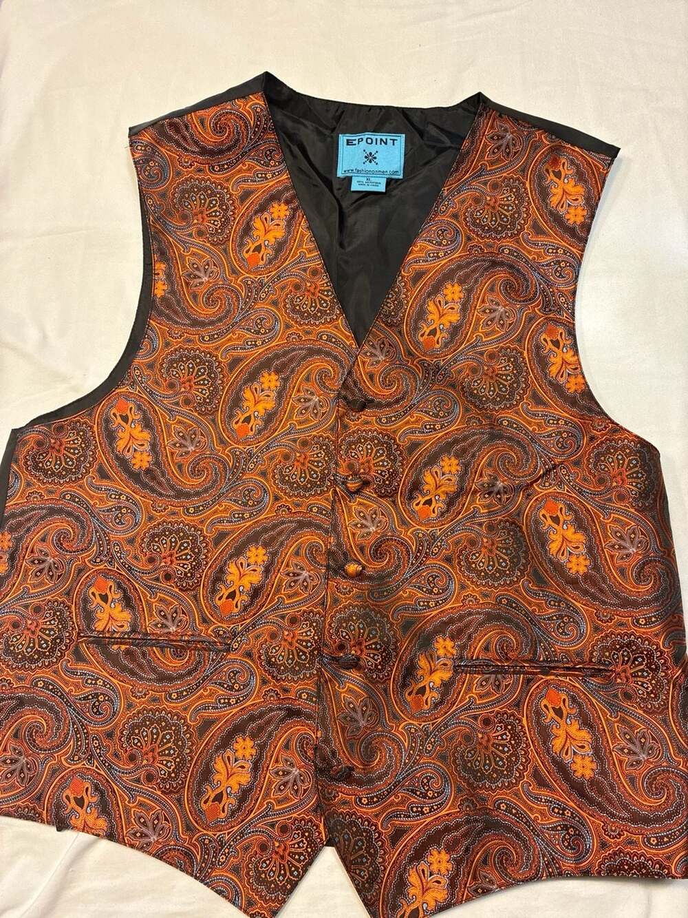 Epoint Men's Orange and Brown Paisley Microfiber Formal Suit Vest Size XL